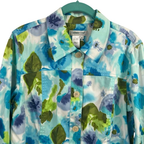 Coldwater Creek Womens Jacket Blue Purple Green Floral Stretch Medium - Picture 2 of 9