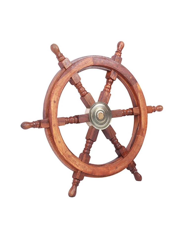 Volante de barco de madera volante grande volante de capitán pared náutica 24... - Imagen 2 de 4
