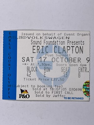 Eric Clapton Concert Ticket Original Earls Court Saturday 17th October 1998
