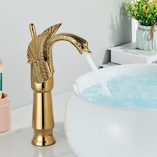 Tall Bathroom Faucet Basin Sink Mixer Tap Hot & Cold Gold Finish Swan Design
