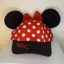 Vtg Walt Disney World Minnie Mouse Baseball Polka Dot Hat Cap w/ Ears Bow YOUTH
