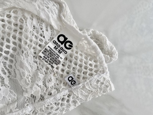 ALTO GIRO Designer White Floral Lace Mesh Flared Sarong Beach Wrap Maxi Skirt M - Picture 11 of 11
