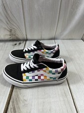 VANS OLD SKOOL GIRLS 2.5 RAINBOW CHECKERED BOARD SKATE SHOES SNEAKER Lace up