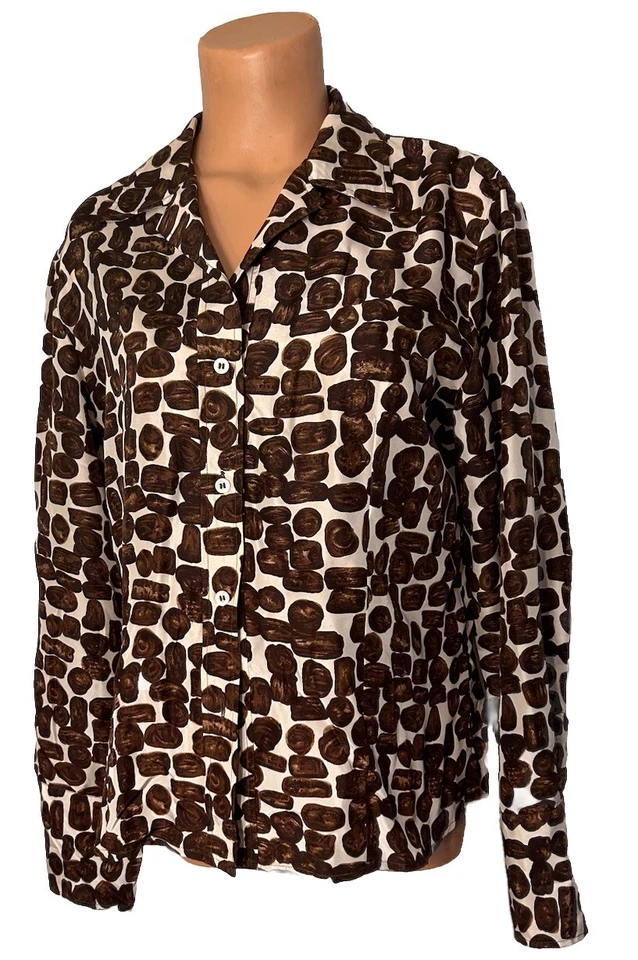 Blusa ZANELLA 100% Seda Marrón Crema Lunares Estampado Talla 12 Italia Foto 2 de 4