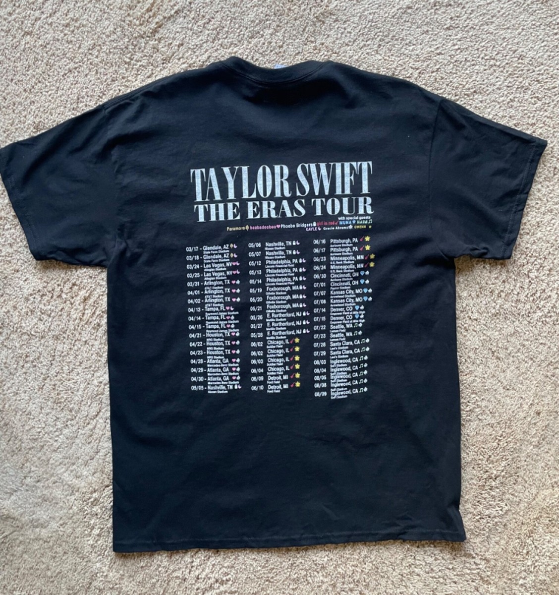 TAYLOR SWIFT The Eras Tour 2-sided Black Graphic T Shirt Concert