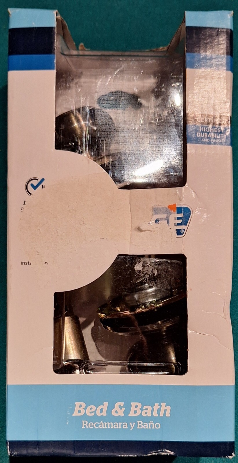 Schlage Round Privacy Door Knob Set Antique Brass Georgian Style KF10300609 Open Package-image