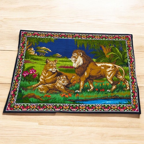 Vintage Tapestry Wall Hanging Lion In A Jungle 54" x 38"
