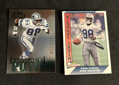 1995 SkyBox Impact #IP22 Michael Irvin + Pacific #97 Dallas Cowboys E380