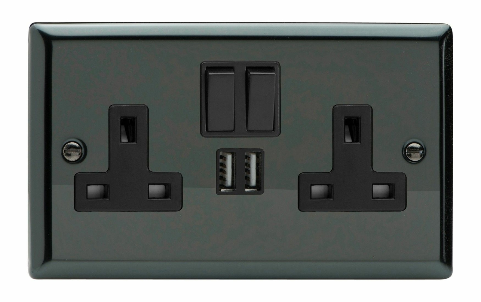 Varilight XI5U2SB Iridium Black 2 Gang Double 13A Switched Plug Socket 2.1A USB