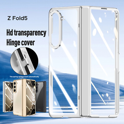 For Samsung Galaxy Z Fold 5 5G Clear Electroplated Hinge Case w/Screen Protector
