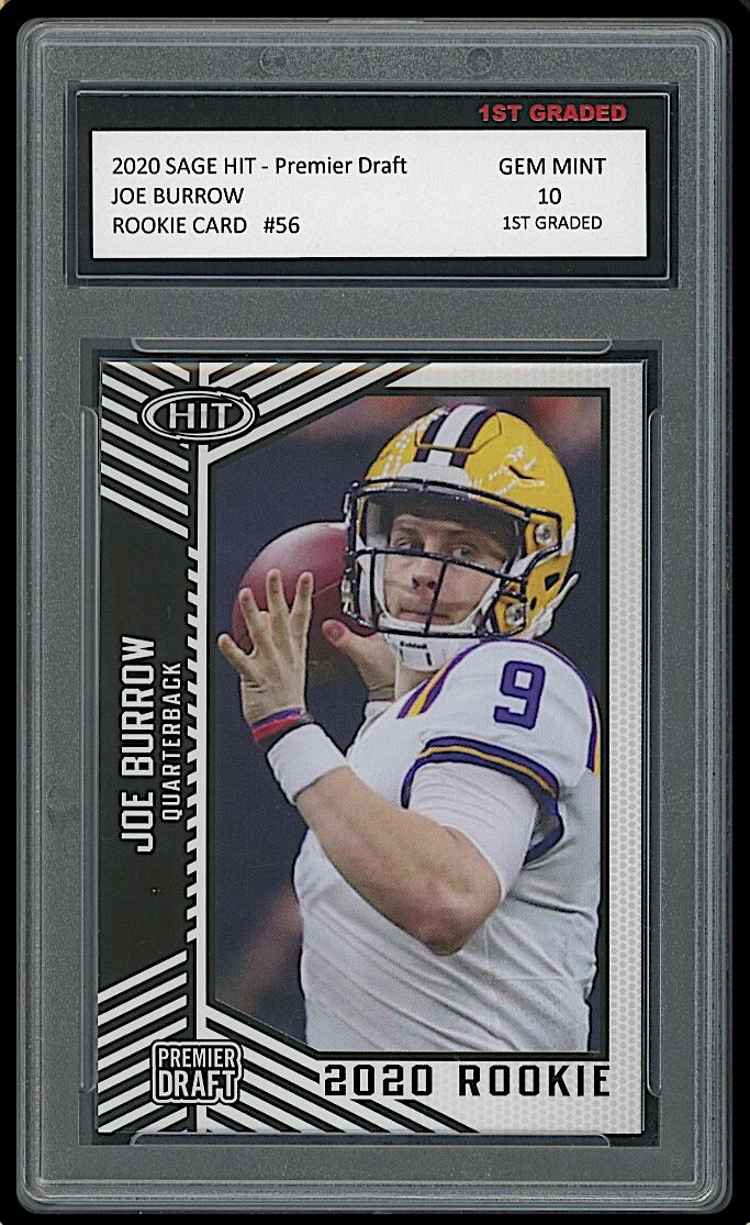 graded joe burrow rookie card JOE BURROW 2020 SAGE HIT PREMIER DRAFT 1ST GRADED 10 ROOKIE CARD #56 LSU  TIGERS