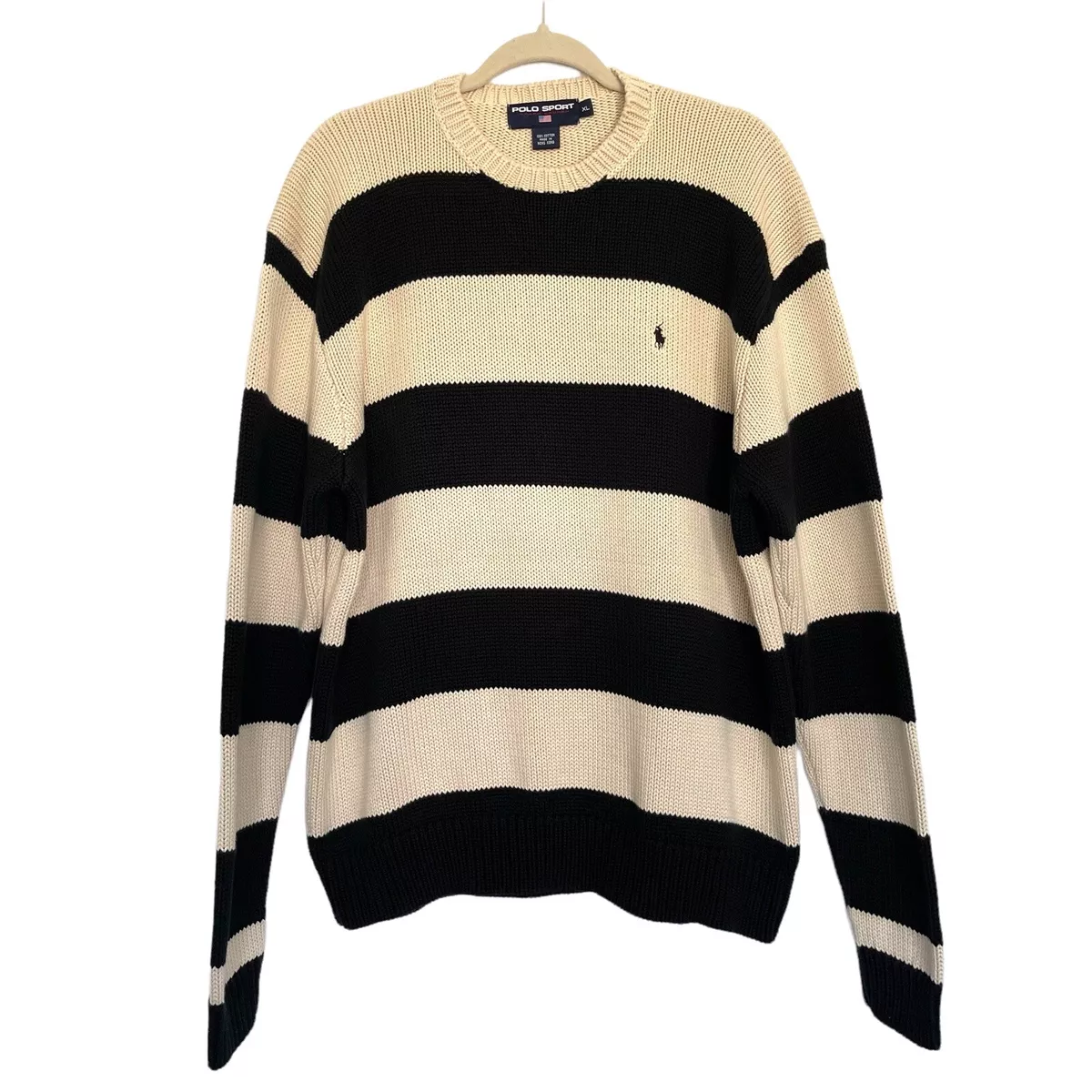 Vintage Polo Sport Ralph Lauren Crewneck Sweater Stripe Knit Beige