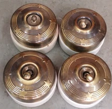 4 Pc Rare Old Vintage Brass & Ceramic Porcelain Light Electric Switches Button