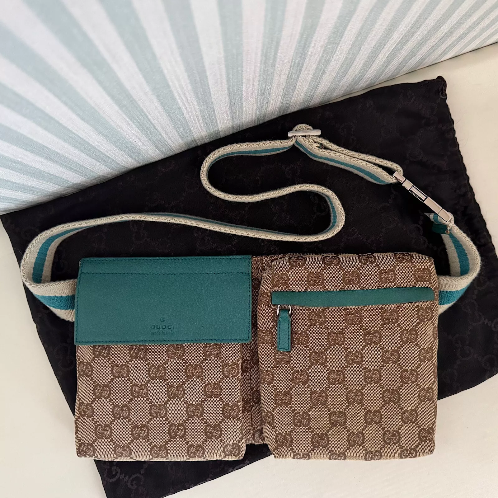 Sac bandoulière GUCCI GG toile ligne sherry bleu beige 28566 toile
