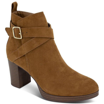 Style & Co. Womens Zaharaa Faux Suede Zipper Booties | Cognac Micro | 9.5 M