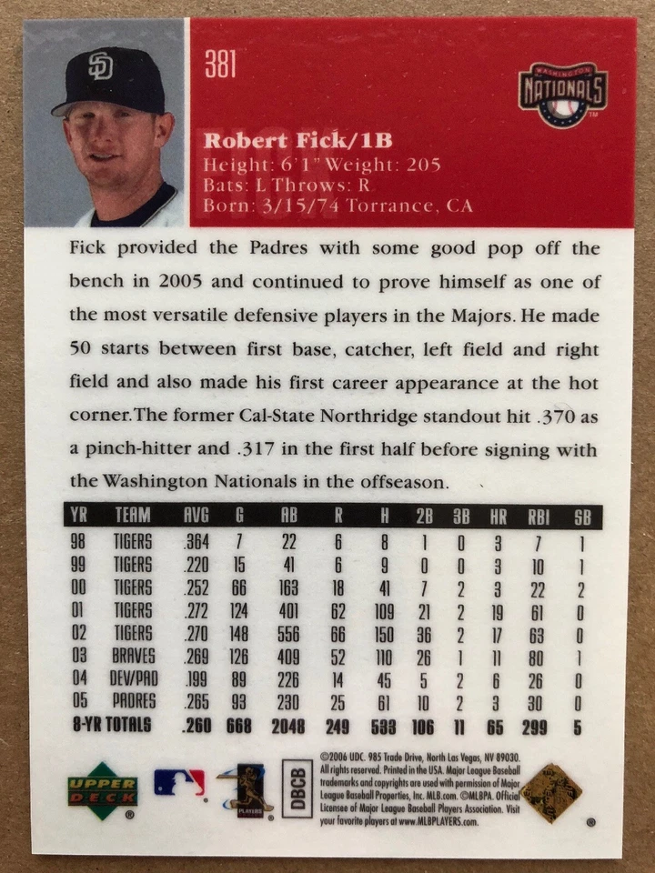 2006 Upper Deck Purple #381 Robert Fick 128/150 Baseball Card - Image 2 of 2