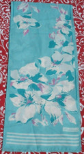 Vtg 1970 JIM RENOIR Paris 52x11 Neck Scarf Aqua White Berry Floral Signed NICE 