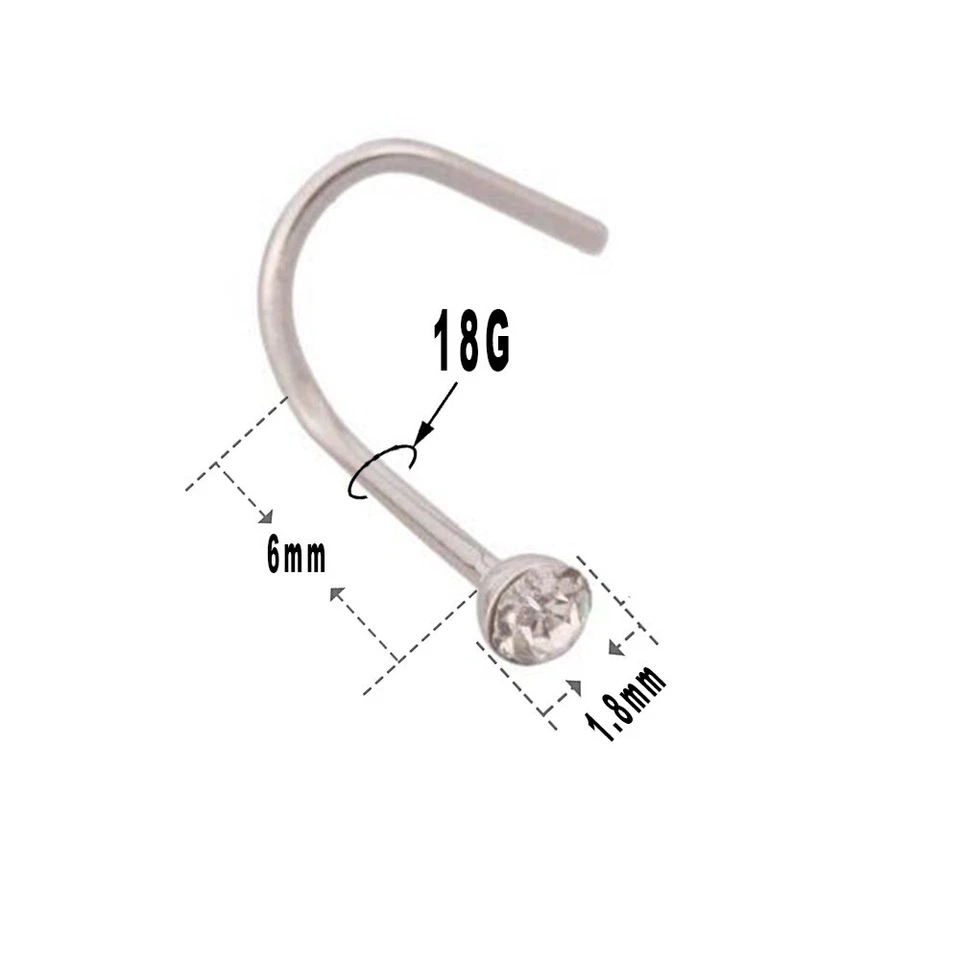 Lot of 6 Nose Ring Stainless Steel 18 Gauge with Rhinestone Jewel Nose Piercings - Image 3 of 4