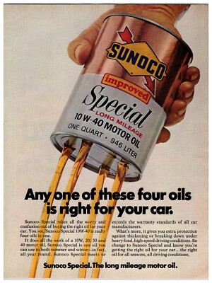 Original 1972 Sunoco Special 10 W-40 Oil -Original Print Ad (8x11) Advertisement