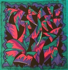 Vtg Silk Abstract Design Hand Rolled Printed Hand Sewn Edge Scarf 31.5" by 33"