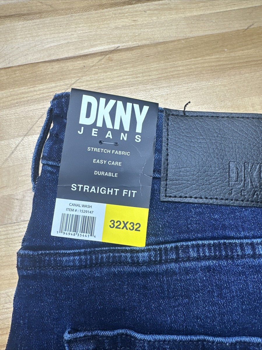 DKNY Men's Duane Straight Fit Stretch Blue Jeans 32X32 Canal WASH