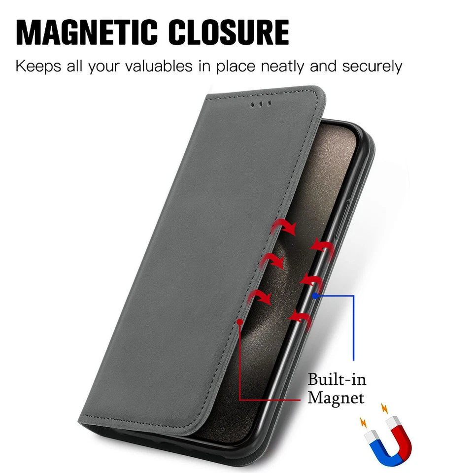 Skin Gray Wallet Phone Case For iPhone Huawei Samsung TCL ZTE Sony 1+ Moto Honor - Image 4 of 4