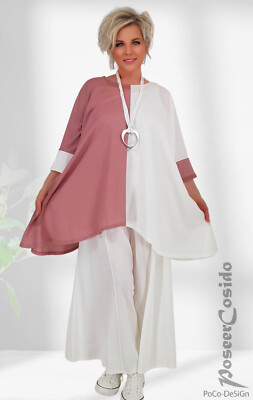 LAGENLOOK PoCo Long Shirt Tunika ecru alt-rosa 46 48 50 52 54 56 58 XL-XXL-XXXL