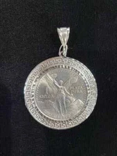 Round Cut CENTENARIO Mexican Shape Pendant Sterling Silver 14K White Gold Finish