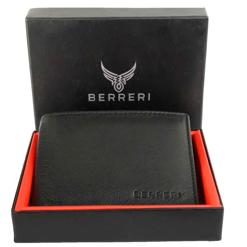 BERRERI RFID Safe 100% Genuine Leather Cardholder Wallet for Men Boxed UK Stock