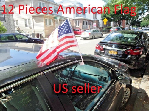 12 Pcs US American Car Window clip American Patriotic USA Auto Flag 12"x18"