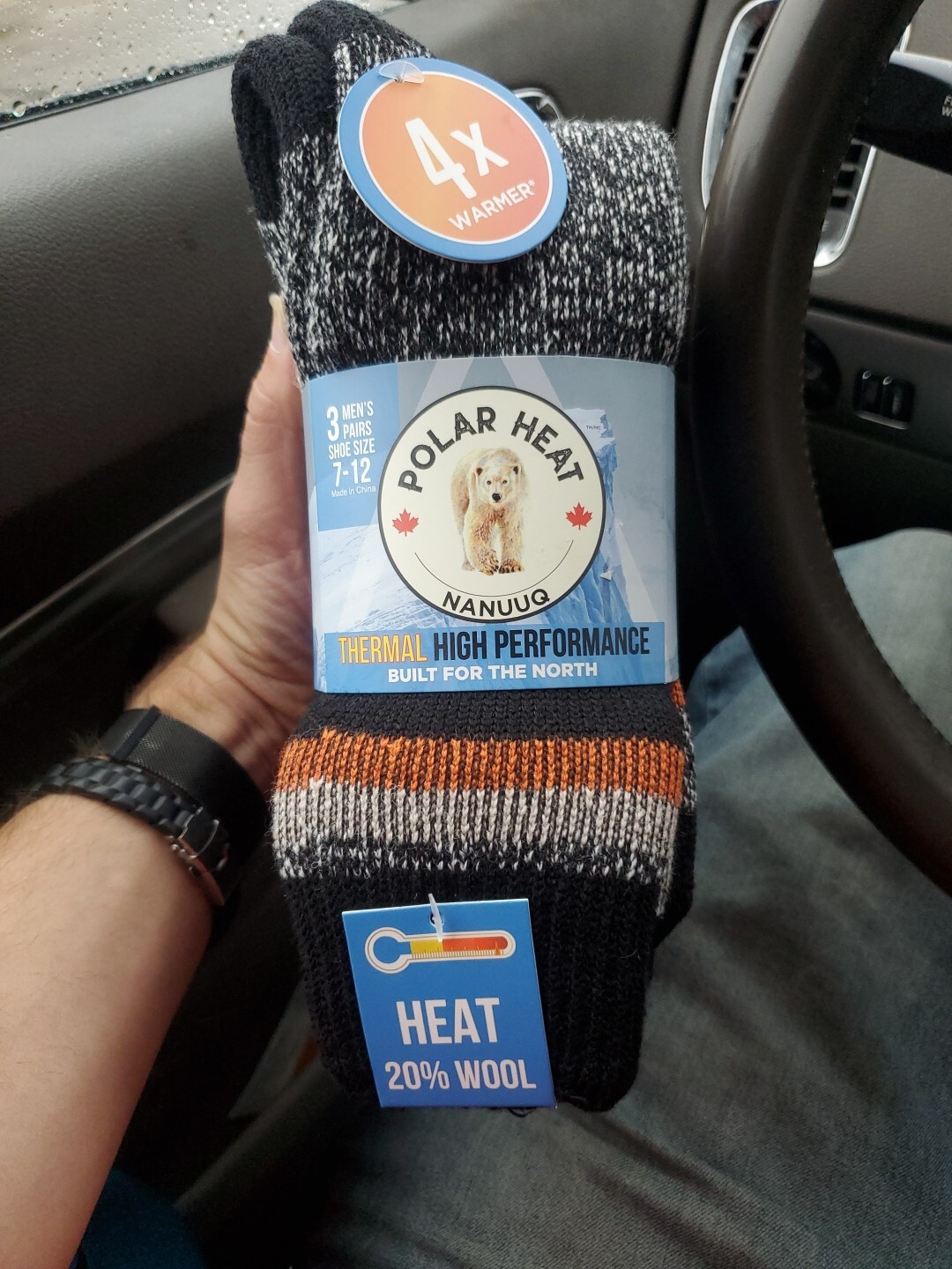 Polar Heat Nanuuq Men's Winter Winter 20%  Wool Thermal Cushioned Socks 3 Pack