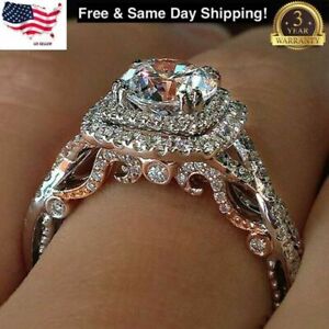 Round Cut White Sapphire Women 925 Silver Jewelry Elegant Wedding Ring Size 6-10