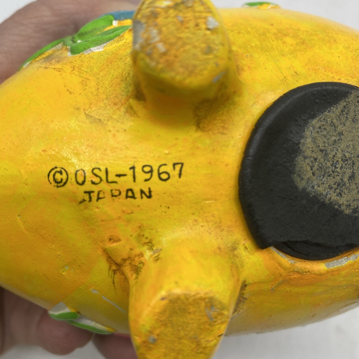 vintage holiday fair piggy bank yellow pink flowers 1967 Japan | eBay