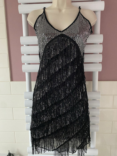 Women's Silver and Black Fringe Dress, dance/salsa Size M Medium New without tag