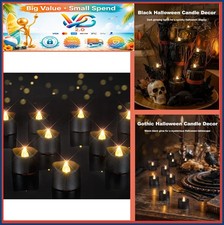 24 Pack LED Tea Light Candles Black Flickering Battery Powered 200 Hours Indoor