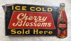 Vintage 1920’s Cherry Blossoms Soda Tin Embossed Metal Sign w Bottle