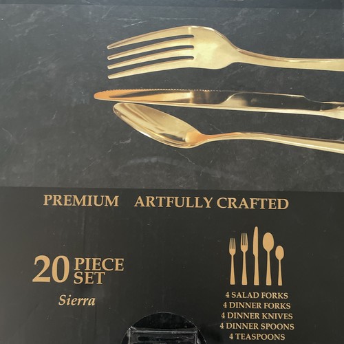 Bombay SIERRA 20 pc Fine Stainless Steel Gold Flatware Set for 4 - Picture 3 of 3