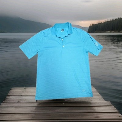 Ridgewood CC Logo Blue Striped Golf Lightweight Norman Polo Shirt Mens Medium
