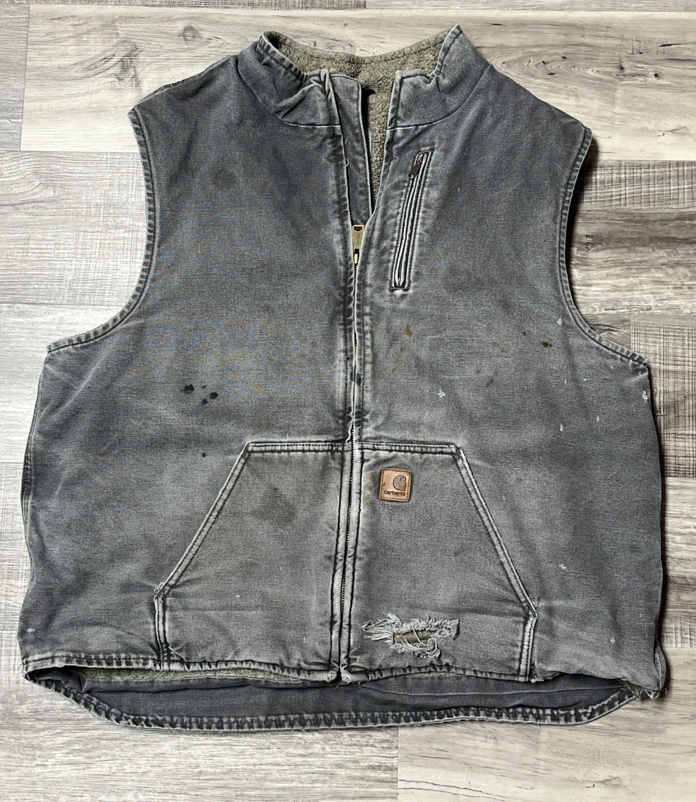 Vintage Carhartt Vest GVL Gravel Sherpa Lined V33 Distressed Faded Size 2XL Tall