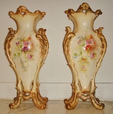 ROYAL BONN Pair VASES Art Nouveau HandPainted Gilt on Ivory Ground Garnitures