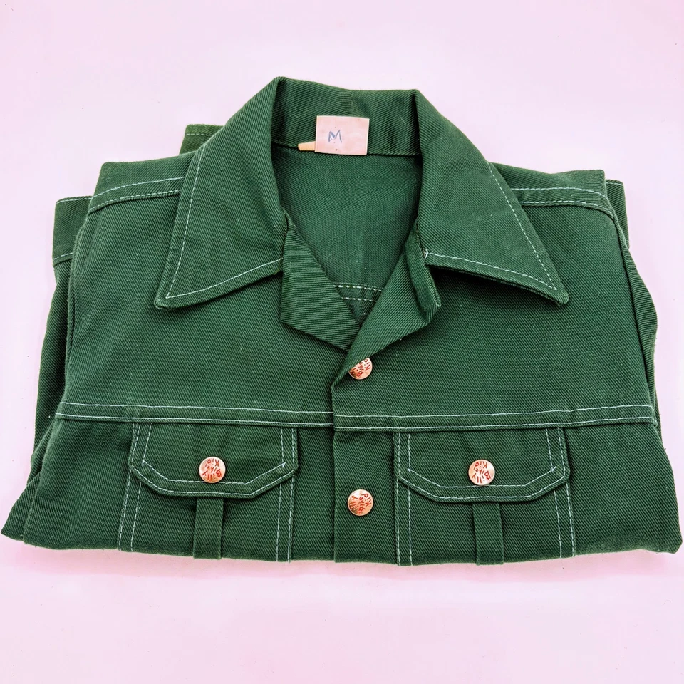 Chaqueta Billy the Kid Verde a Presión Camisa Abotonada Talla 12 Camisa Años 50/60 Lona Foto 3 de 4