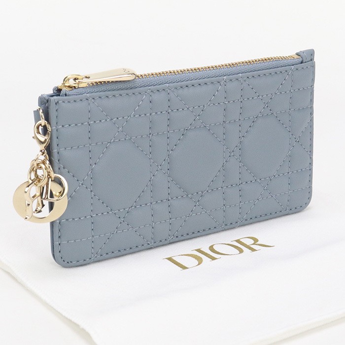 Vintage Dior Lady Blue Coin Purse Zip Card Holder Women's Pre-Owned