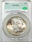 1924 Peace Dollar CACG MS63 CAC Frosty Just Graded New Holder #A283B