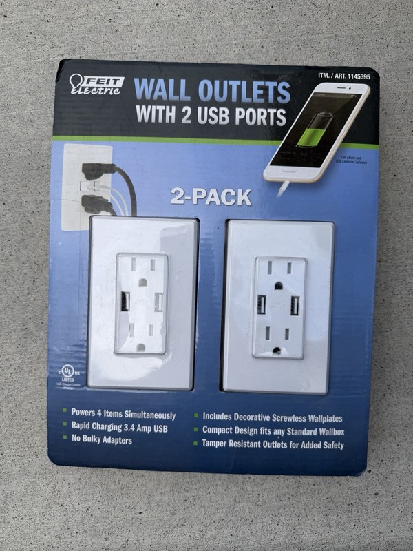 Feit 2-Pack Wall Outlet 120V w/ USB Ports Tamper Resistant Receptacle - NEW