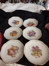 Schumann Arzberg Germany Pierced Porcelain Plates Harvest Fruit Set of 6 7.25"