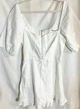 Reformation Woman White Linen Dress Sz 6 Puff Sleeve Smocked Back Cottagecore