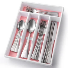 21-Piece Silverware Set with Organizer，Heavy Duty Stainless Steel Flatware Cu...