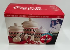 Coca Cola Vintage Stoneware Kitchen 4-Piece Canister Set 1997 New In Box