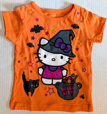 2013 Hello Kitty Halloween Witch T Shirt Baby Infant Orange Glitter - Sz 18 Mo