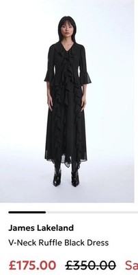 James LakelandV-Neck Ruffle Black Dress